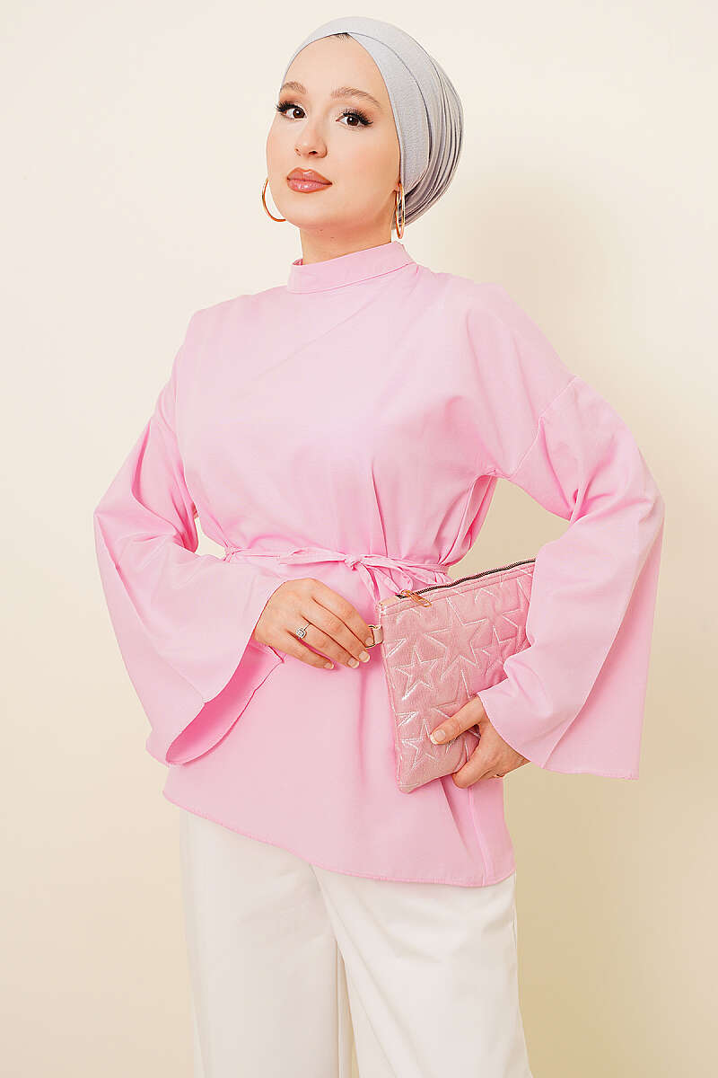 Asymmetric Poplin Tunic - Pink