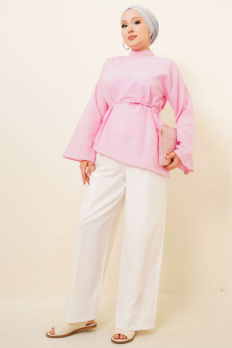 Asymmetric Poplin Tunic - Pink