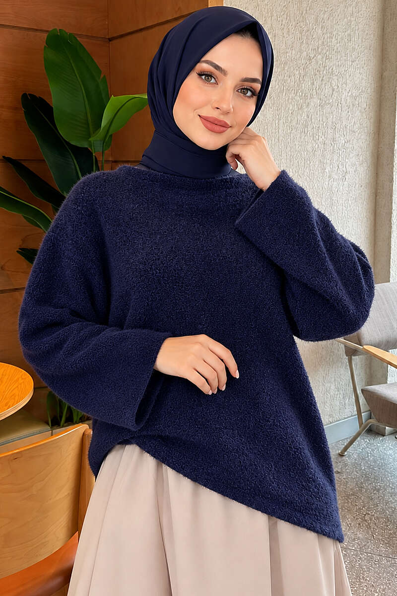 Asymmetric Brushed Sweater - Navy