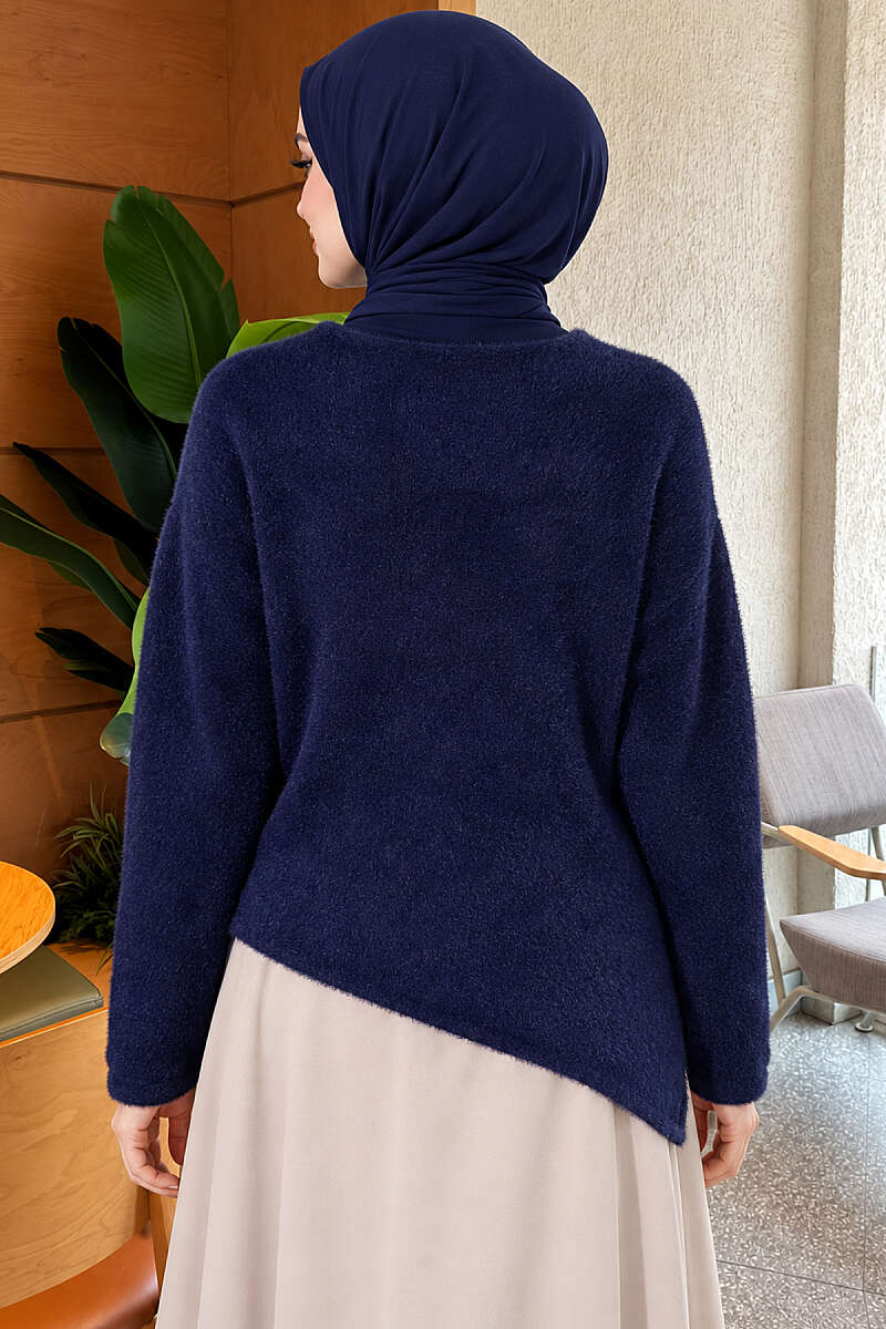 Asymmetric Brushed Sweater - Navy