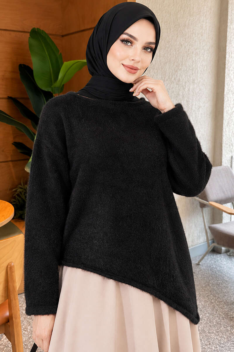 Asymmetric Brushed Sweater - Black