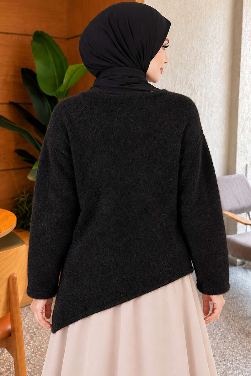 Asymmetric Brushed Sweater - Black