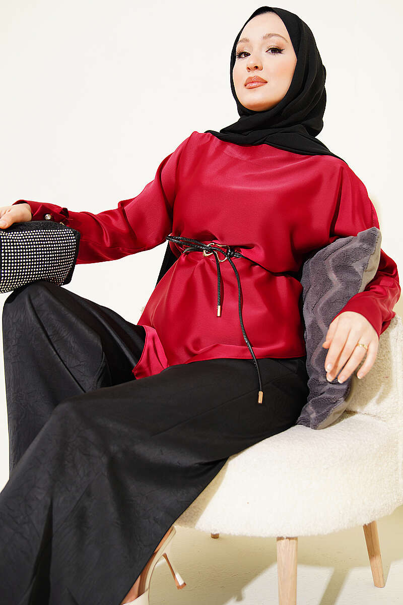 Asymmetric Satin Tunic - Burgundy