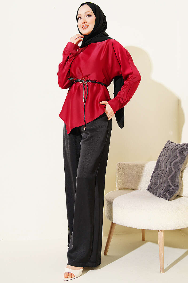 Asymmetric Satin Tunic - Burgundy