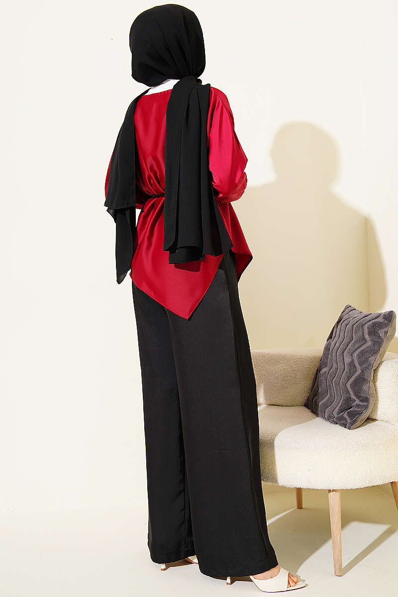 Asymmetric Satin Tunic - Burgundy