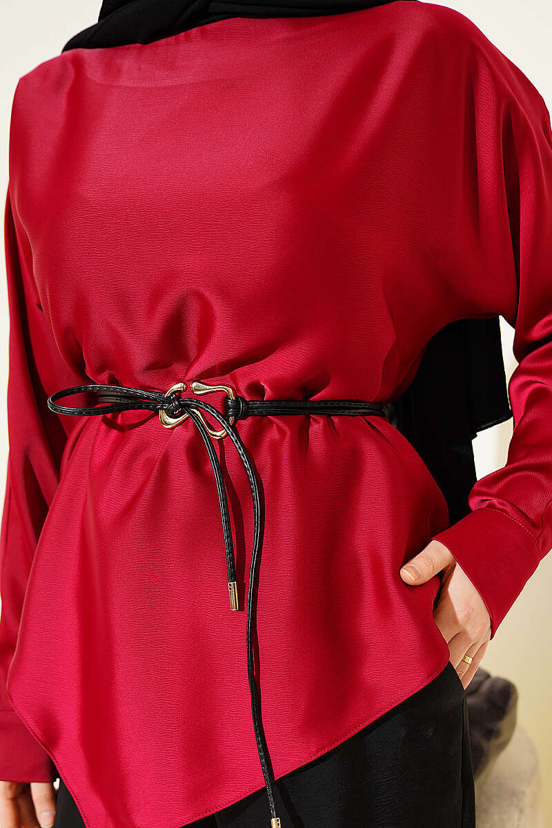 Asymmetric Satin Tunic - Burgundy