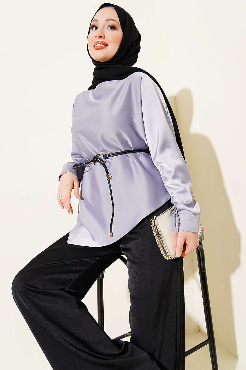 Asymmetric Satin Tunic - Grey