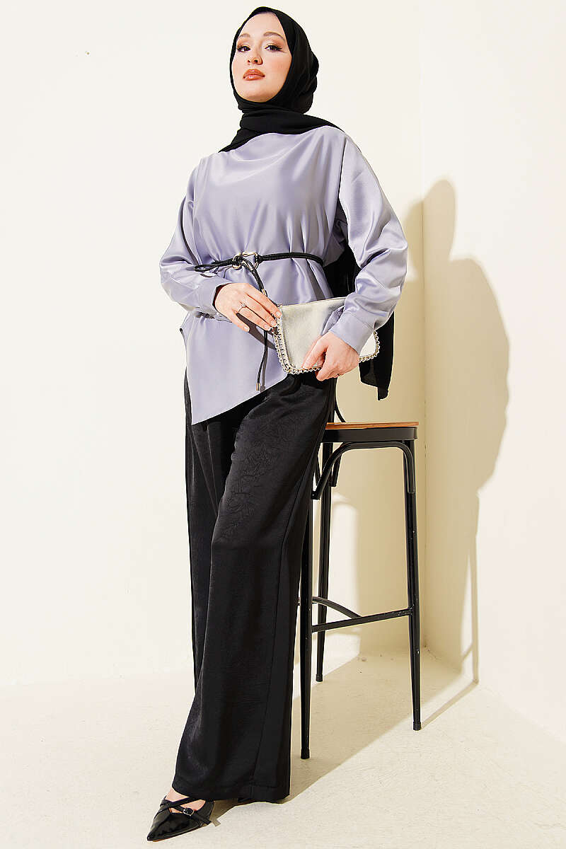 Asymmetric Satin Tunic - Grey
