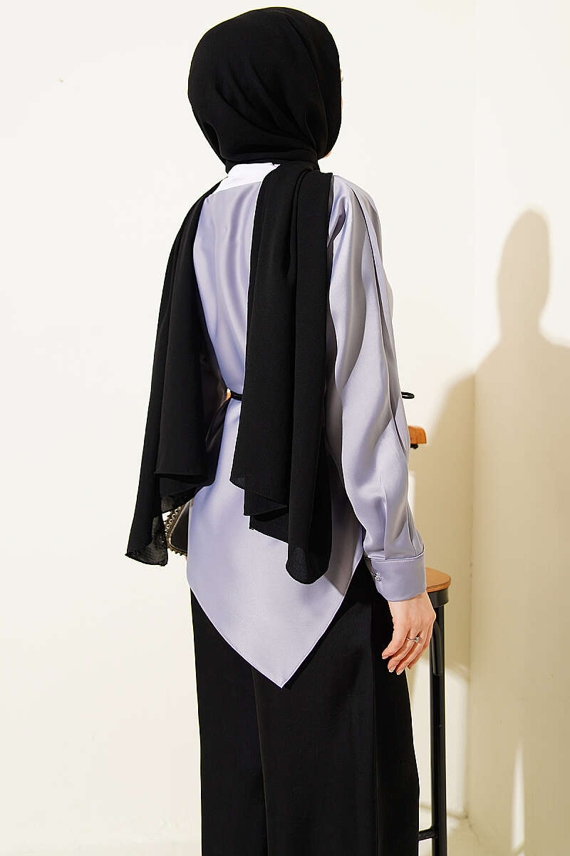 Asymmetric Satin Tunic - Grey