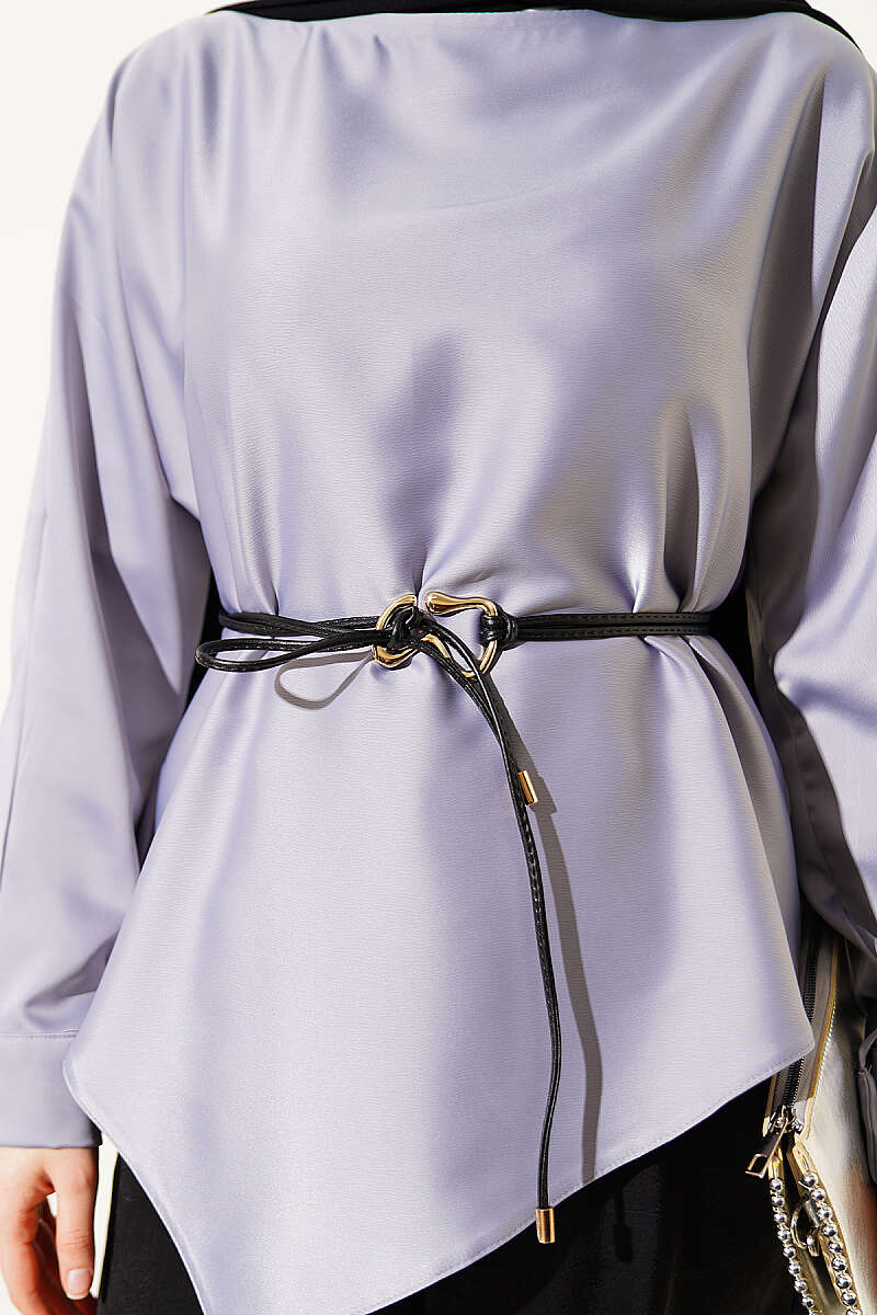 Asymmetric Satin Tunic - Grey