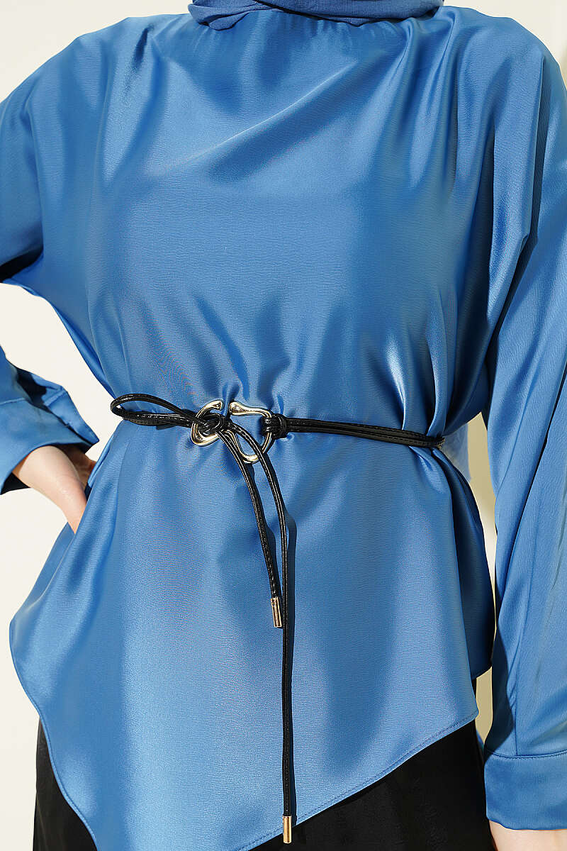 Asymmetric Satin Tunic - Indigo