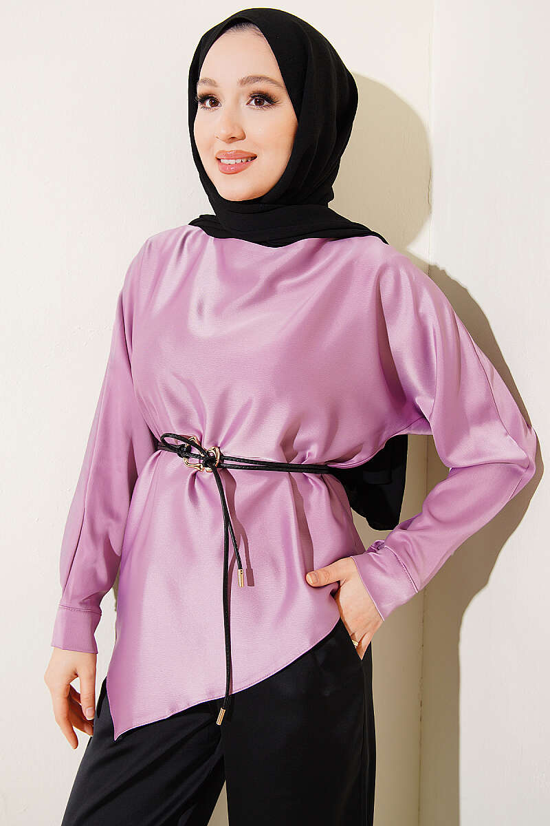 Asymmetric Satin Tunic - Lilac