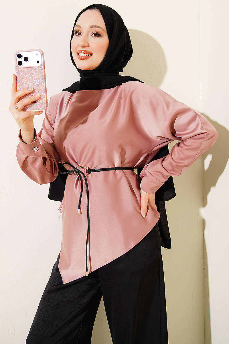 Asymmetric Satin Tunic - Powder