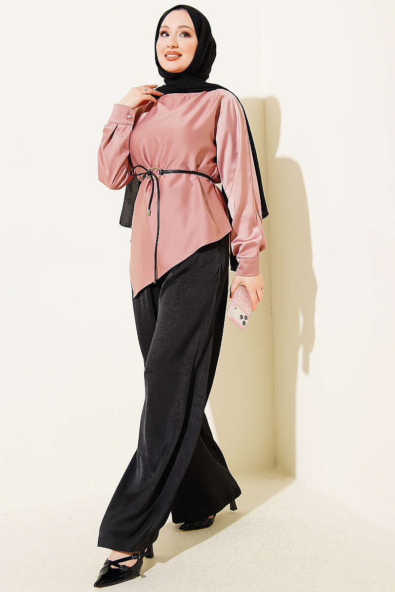 Asymmetric Satin Tunic - Powder