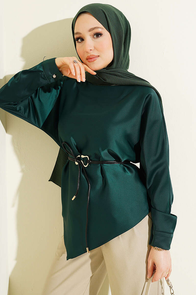 Asymmetric Satin Tunic - Emerald