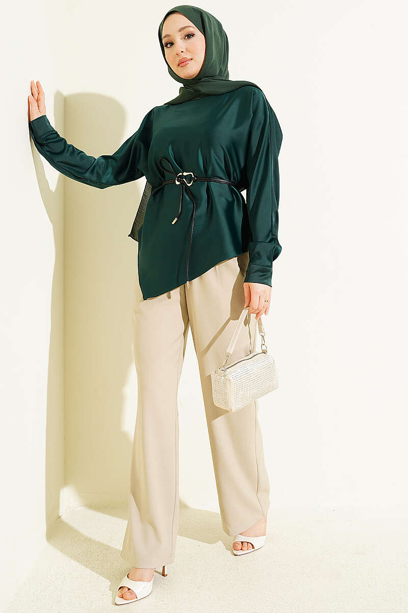 Asymmetric Satin Tunic - Emerald