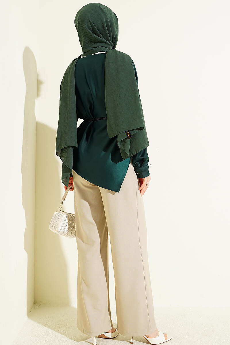 Asymmetric Satin Tunic - Emerald