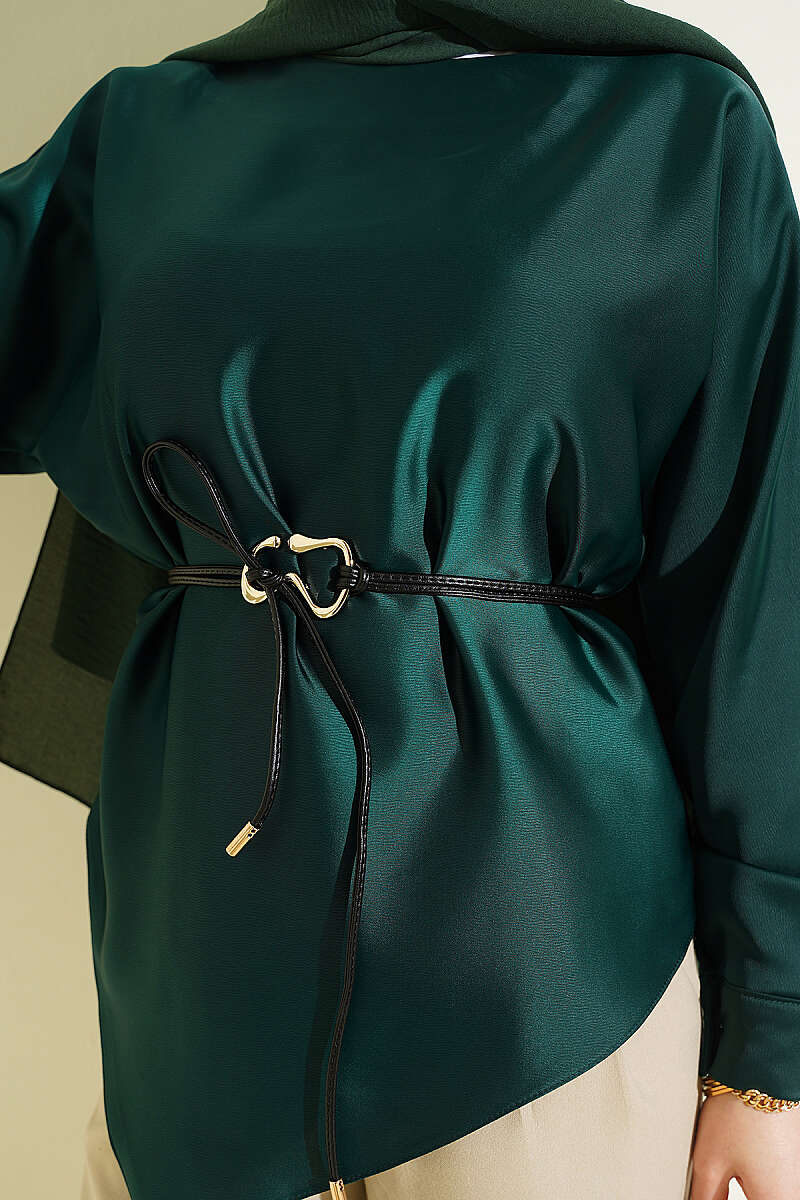 Asymmetric Satin Tunic - Emerald
