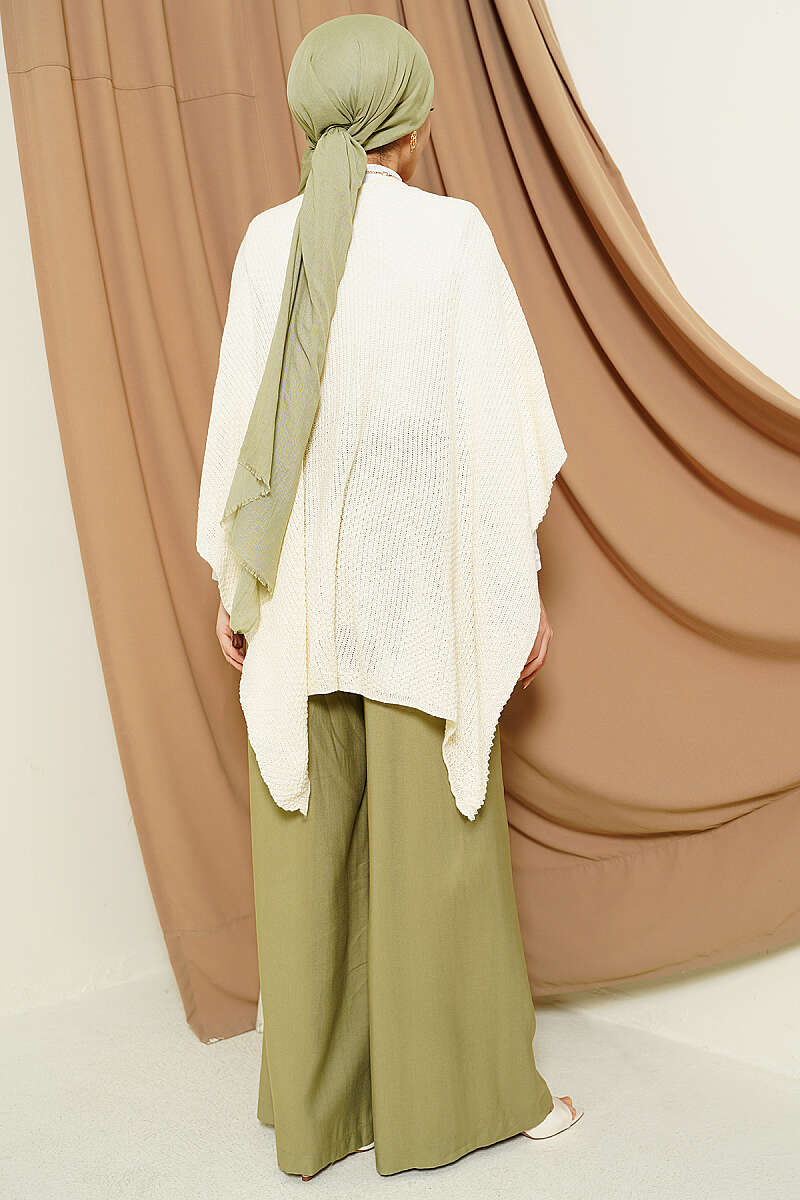 Asymmetric Knit Poncho - Beige