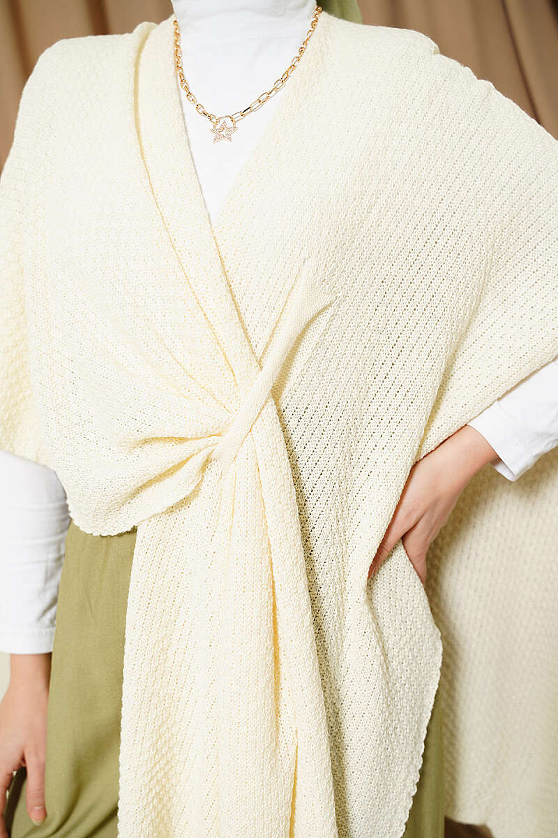 Asymmetric Knit Poncho - Beige