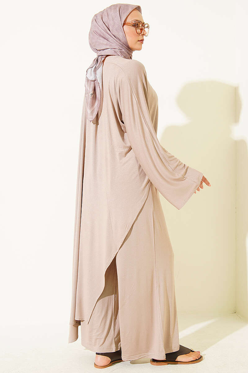 Two-Piece Set with Asymmetric Blouse - Beige
