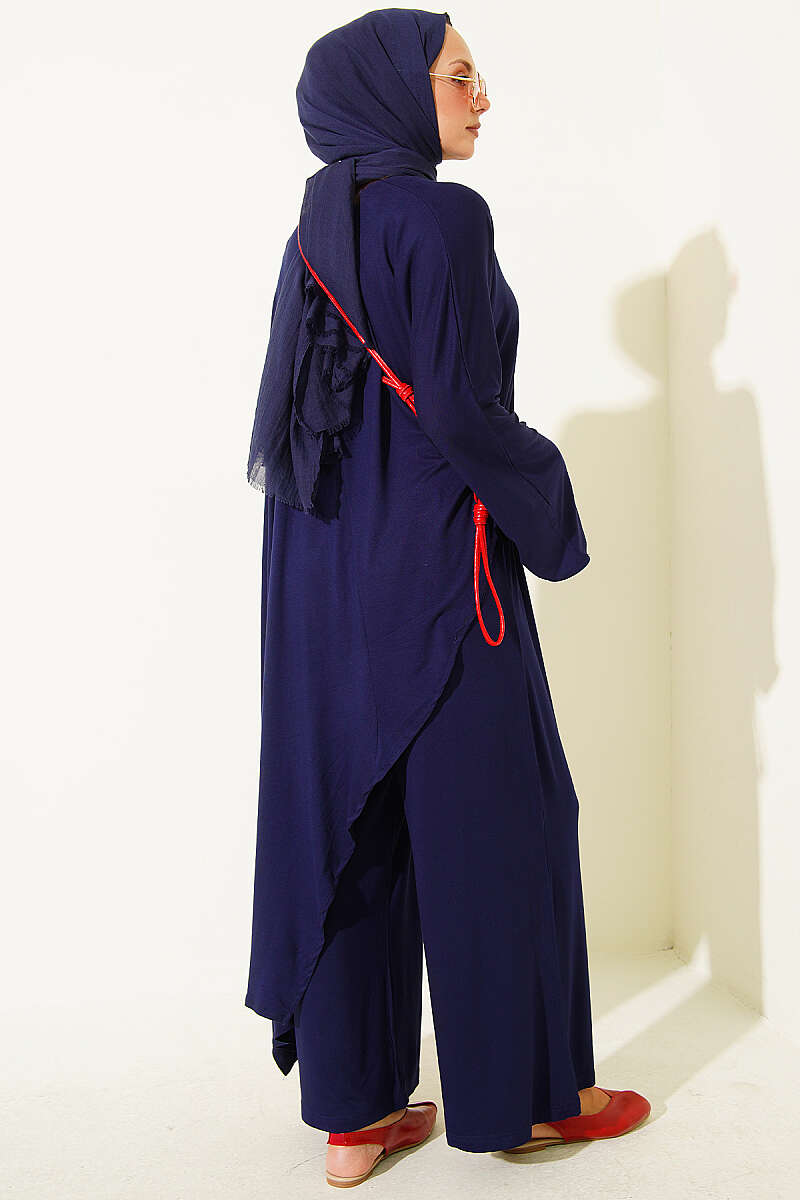 Two-Piece Set with Asymmetric Blouse - Navy