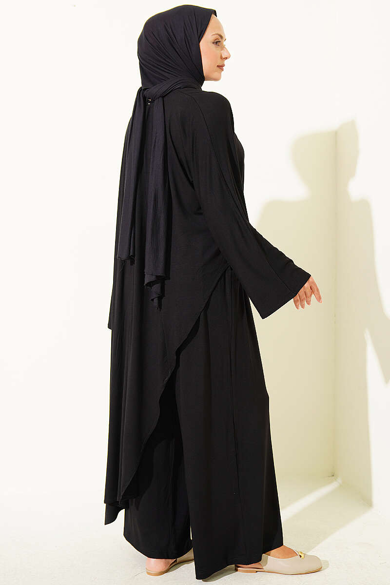 Two-Piece Set with Asymmetric Blouse - Black