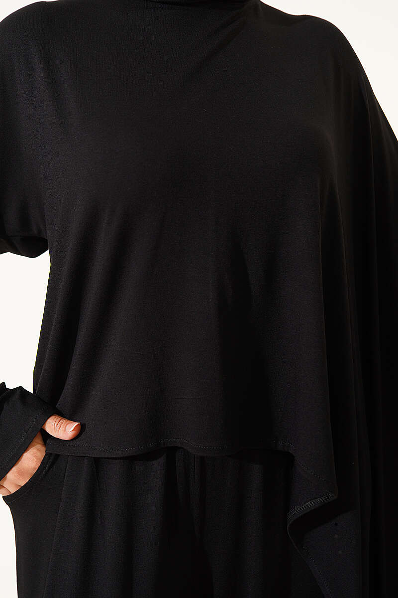 Two-Piece Set with Asymmetric Blouse - Black