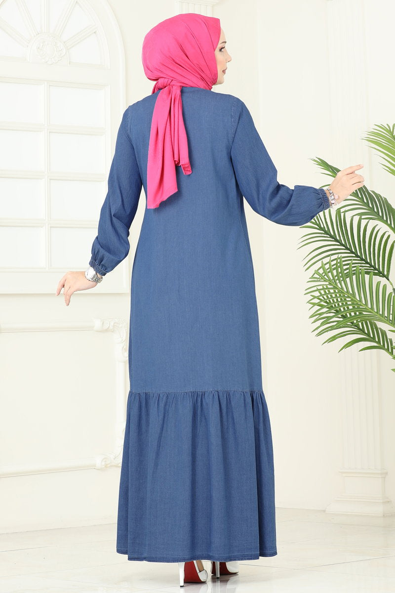 Asymmetric Embroidered Denim Dress - Light Denim