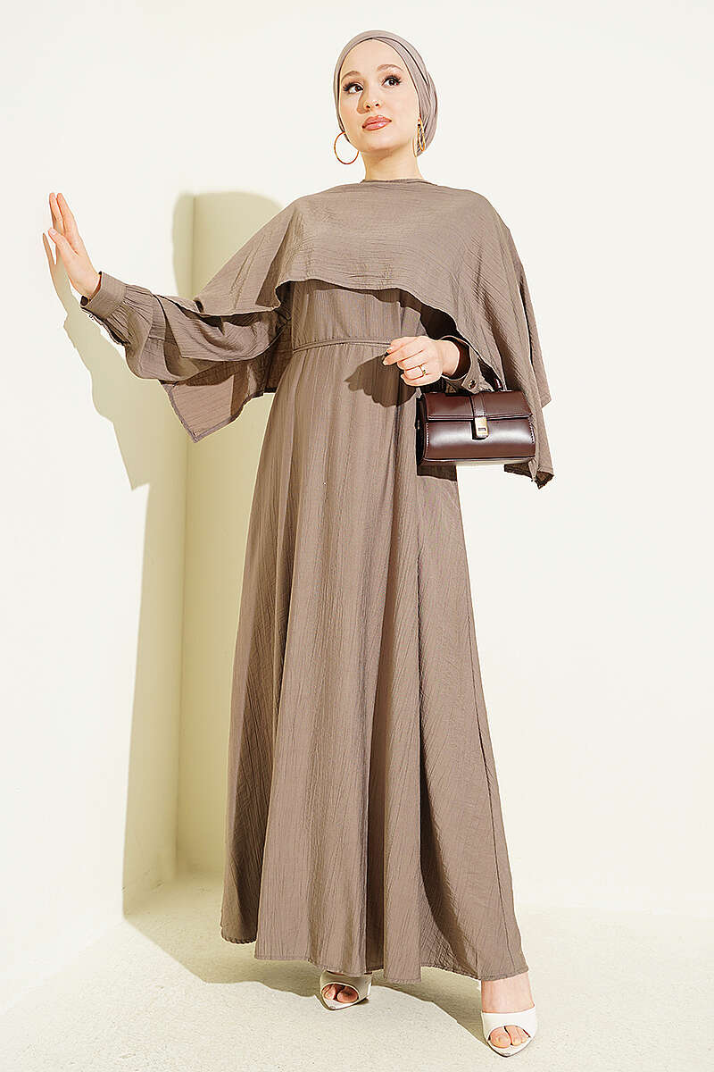 Dress with Asymmetric Shoulder Panel - Mink