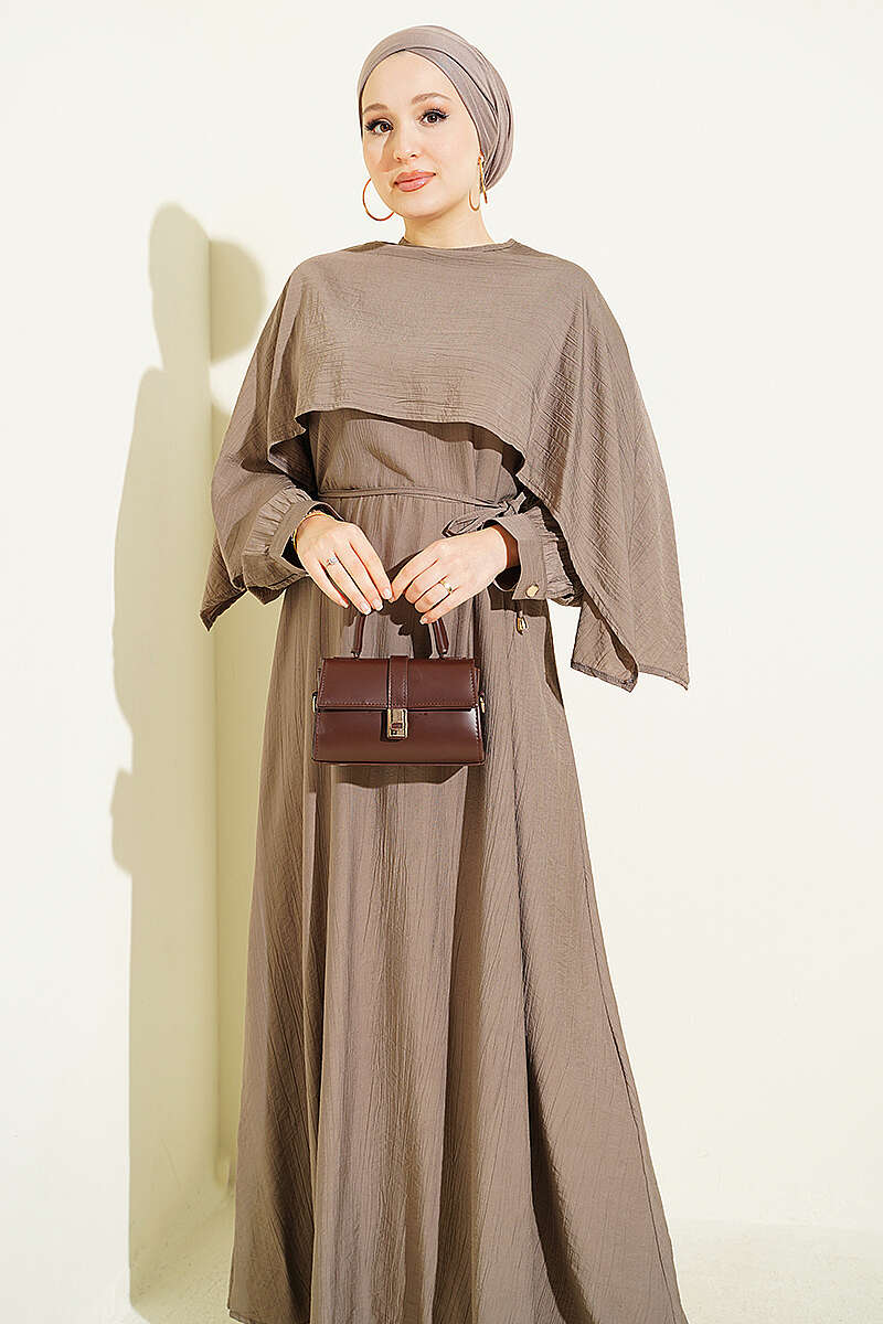 Dress with Asymmetric Shoulder Panel - Mink