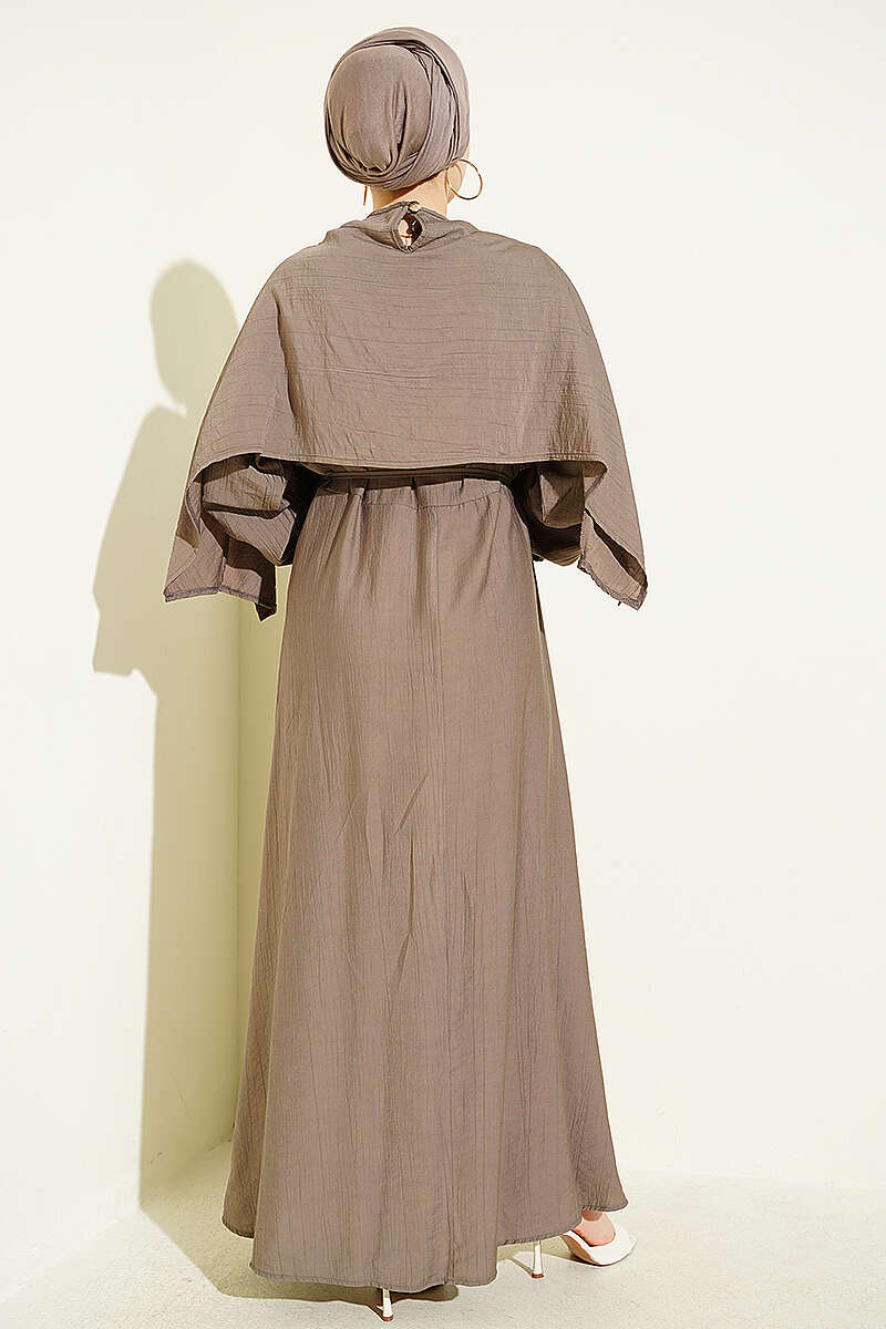 Dress with Asymmetric Shoulder Panel - Mink