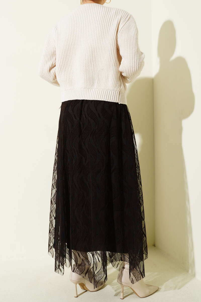 Belted Asymmetric Tulle Skirt - Dark Brown