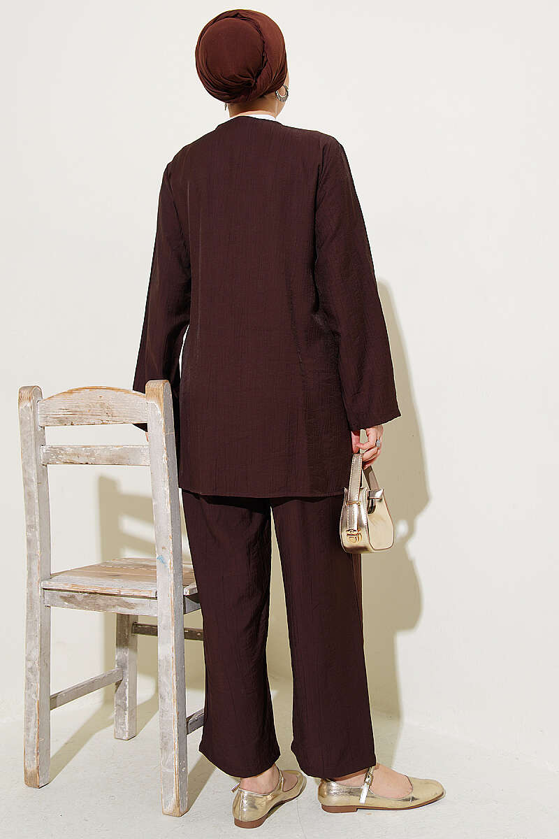 Asymmetric Two-Piece Set with Side Ties - Brown