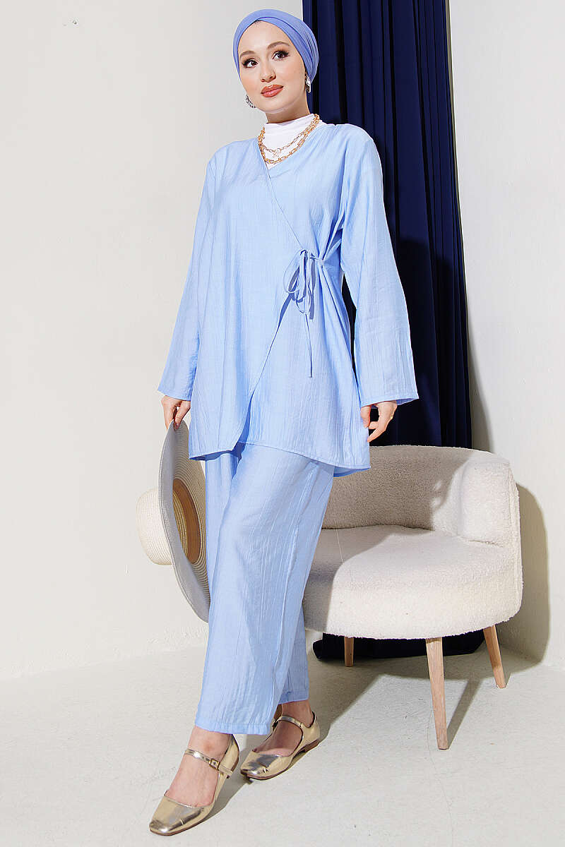 Asymmetric Two-Piece Set with Side Ties - Blue