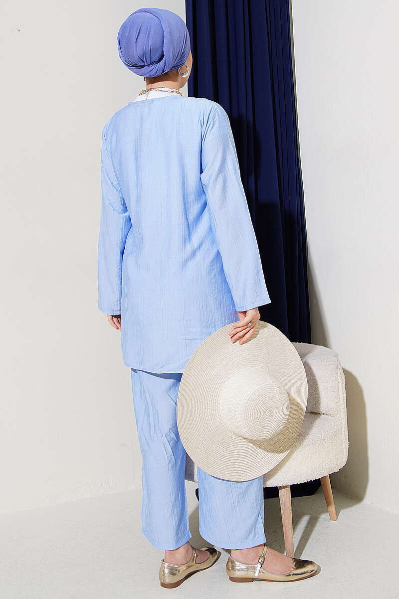 Asymmetric Two-Piece Set with Side Ties - Blue