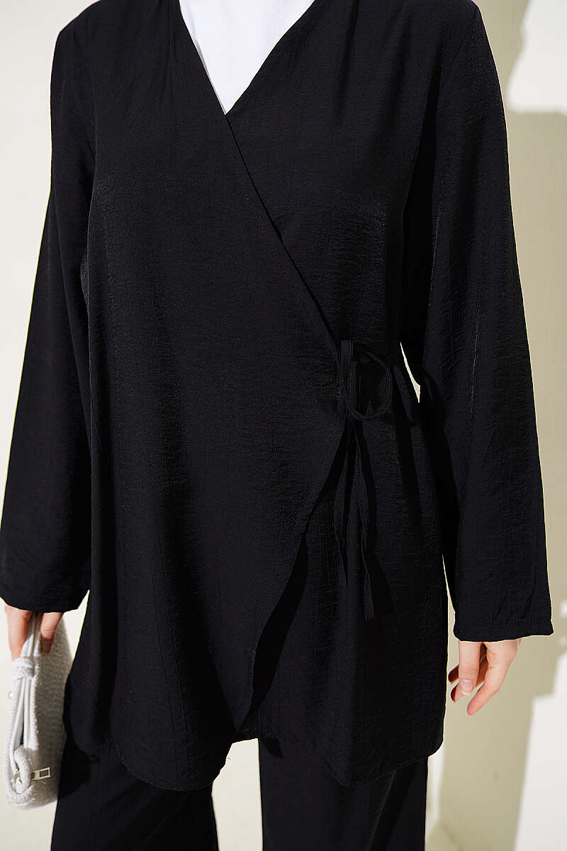 Asymmetric Two-Piece Set with Side Ties - Black