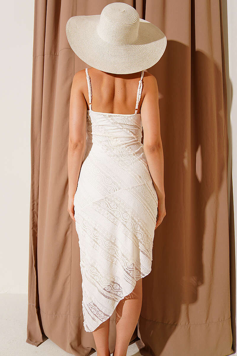 Strappy Lace-Pattern Dress - Ecru