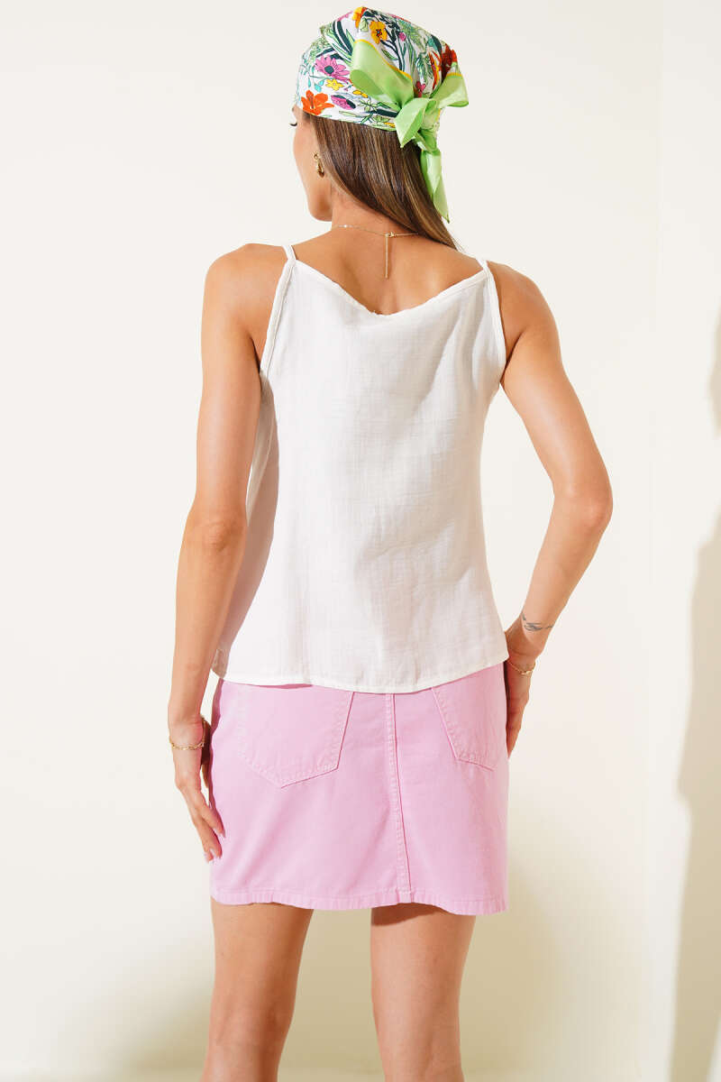 Strappy Ruffle Linen Blouse - Ecru