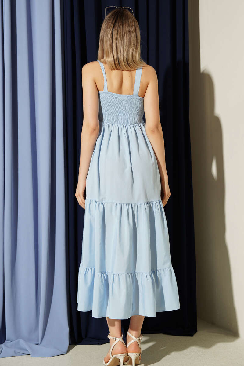 Strappy Tiered Guipure Midi Dress - Light Blue