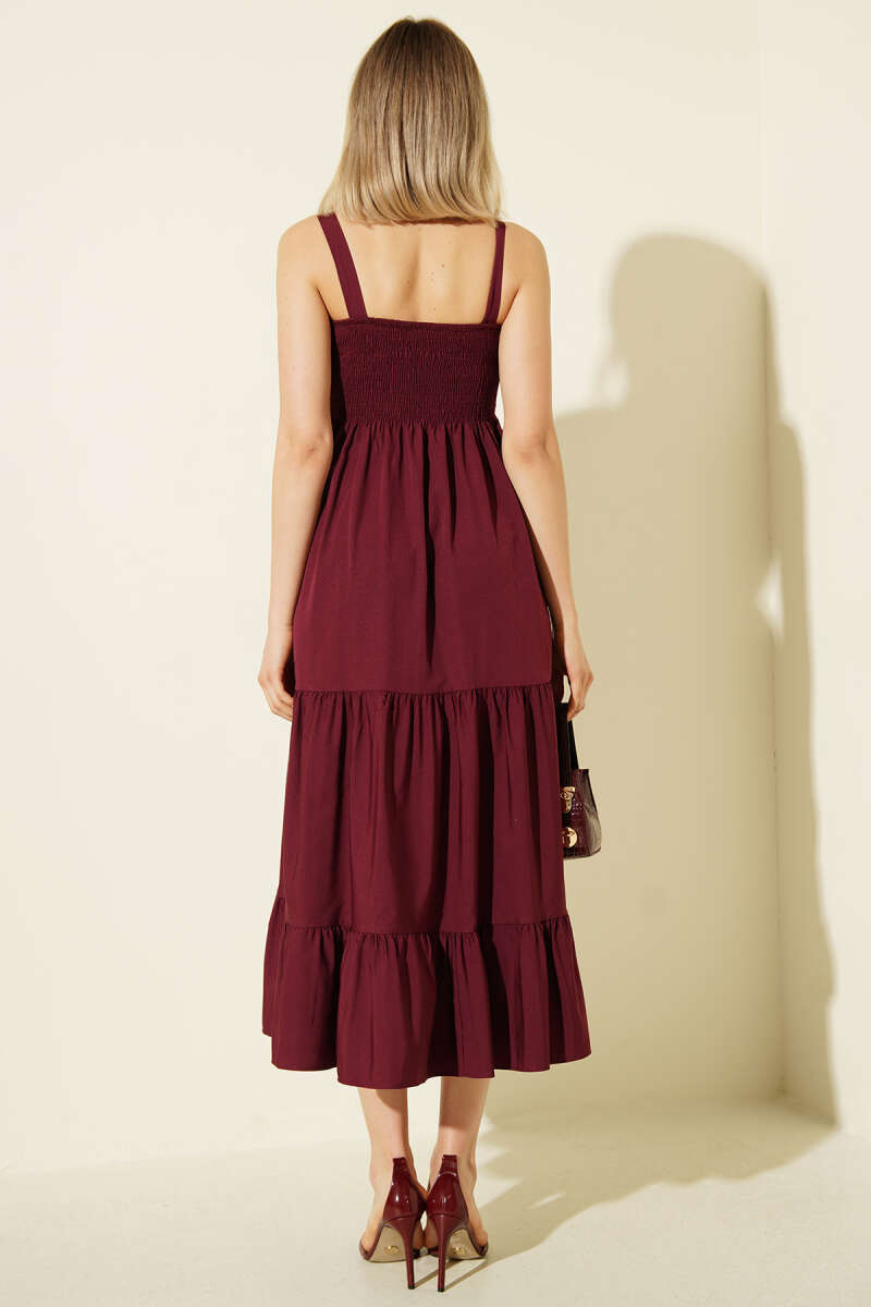 Strappy Tiered Guipure Midi Dress - Burgundy