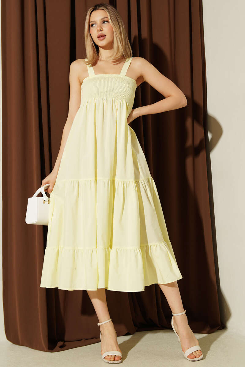 Strappy Tiered Guipure Midi Dress - Yellow