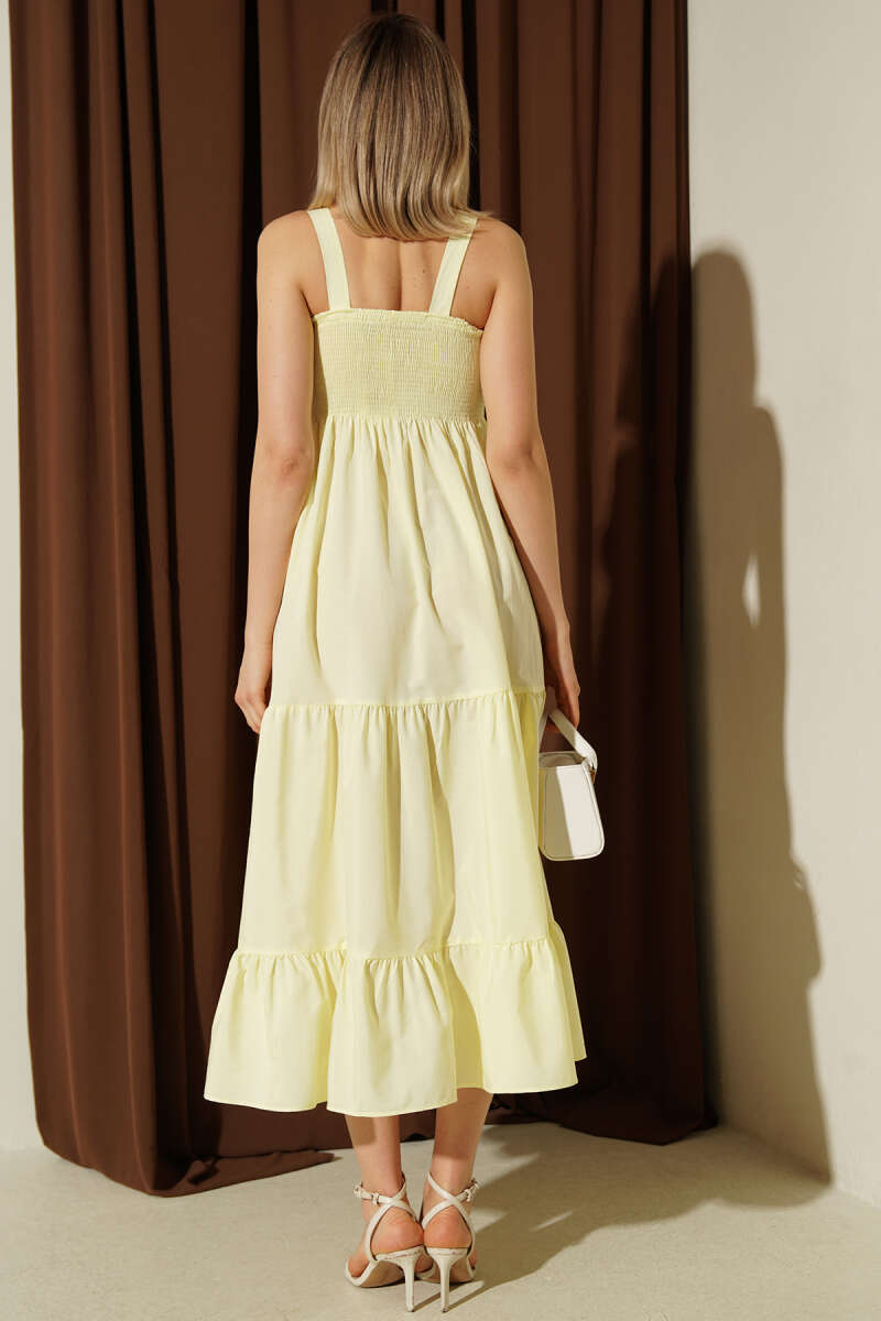 Strappy Tiered Guipure Midi Dress - Yellow