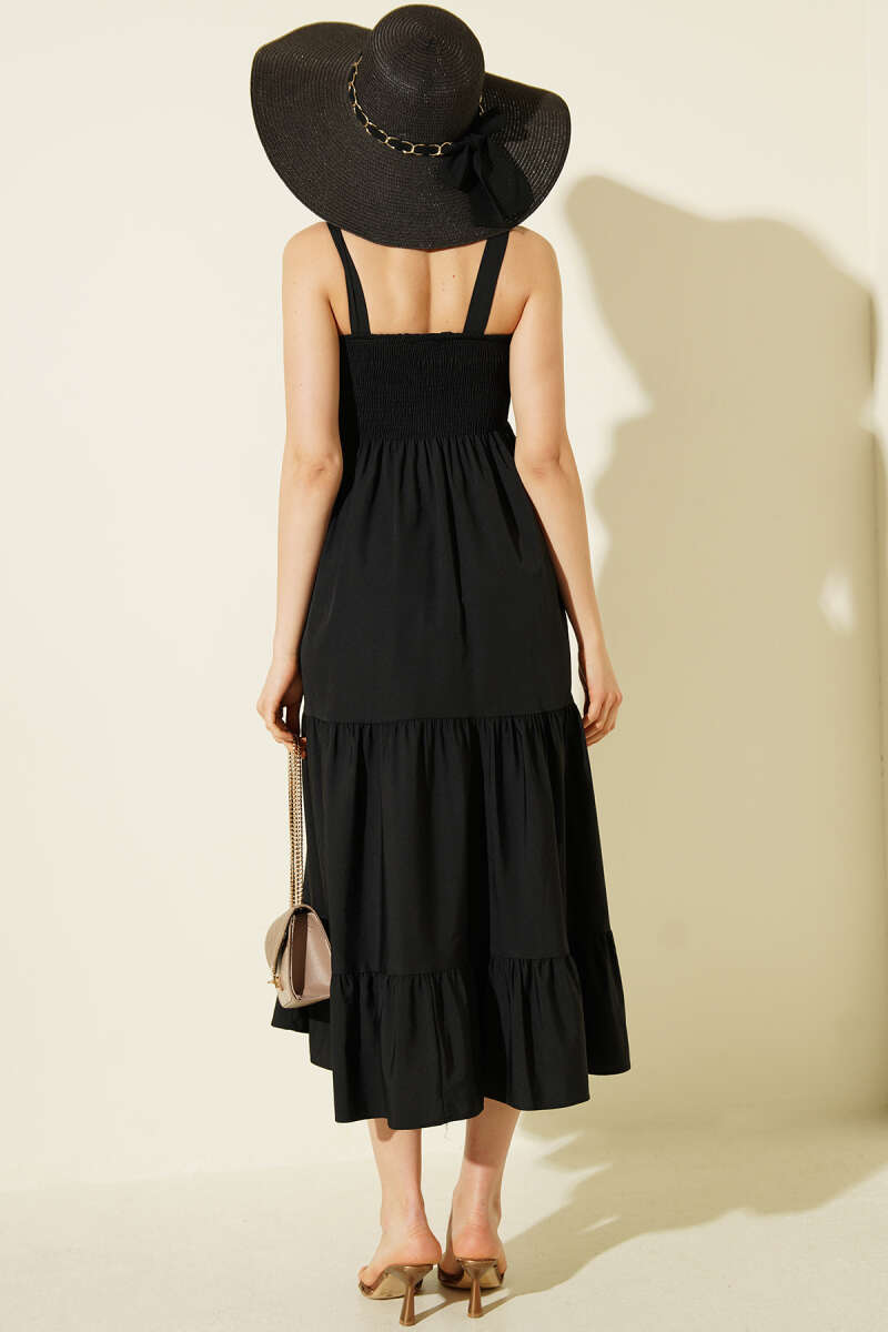Strappy Tiered Guipure Midi Dress - Black
