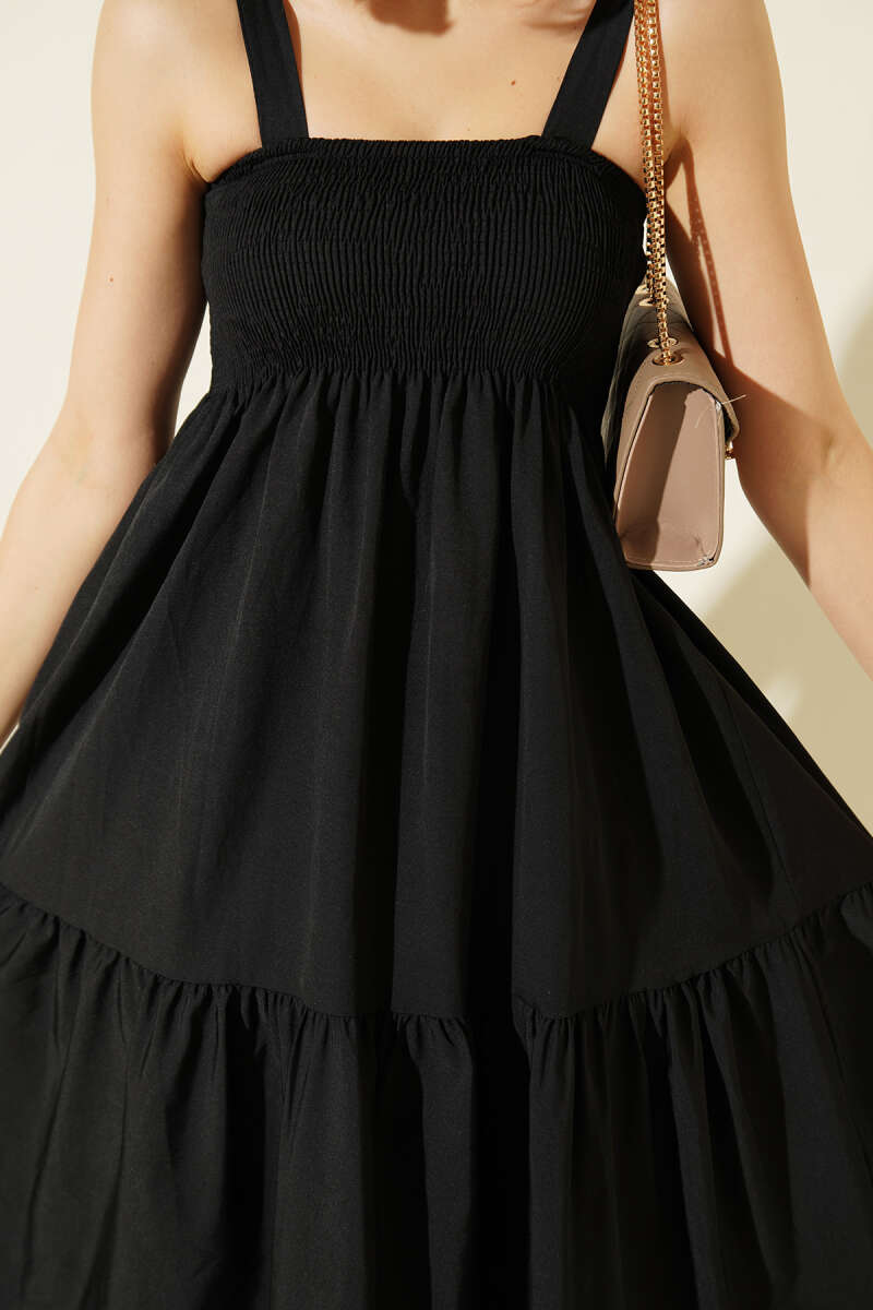 Strappy Tiered Guipure Midi Dress - Black