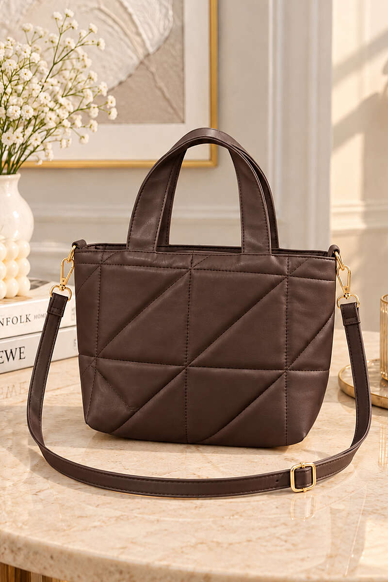 Quilted Shoulder-Strap Bag - Dark Brown