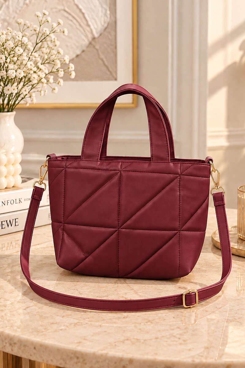 Quilted Shoulder-Strap Bag - Burgundy