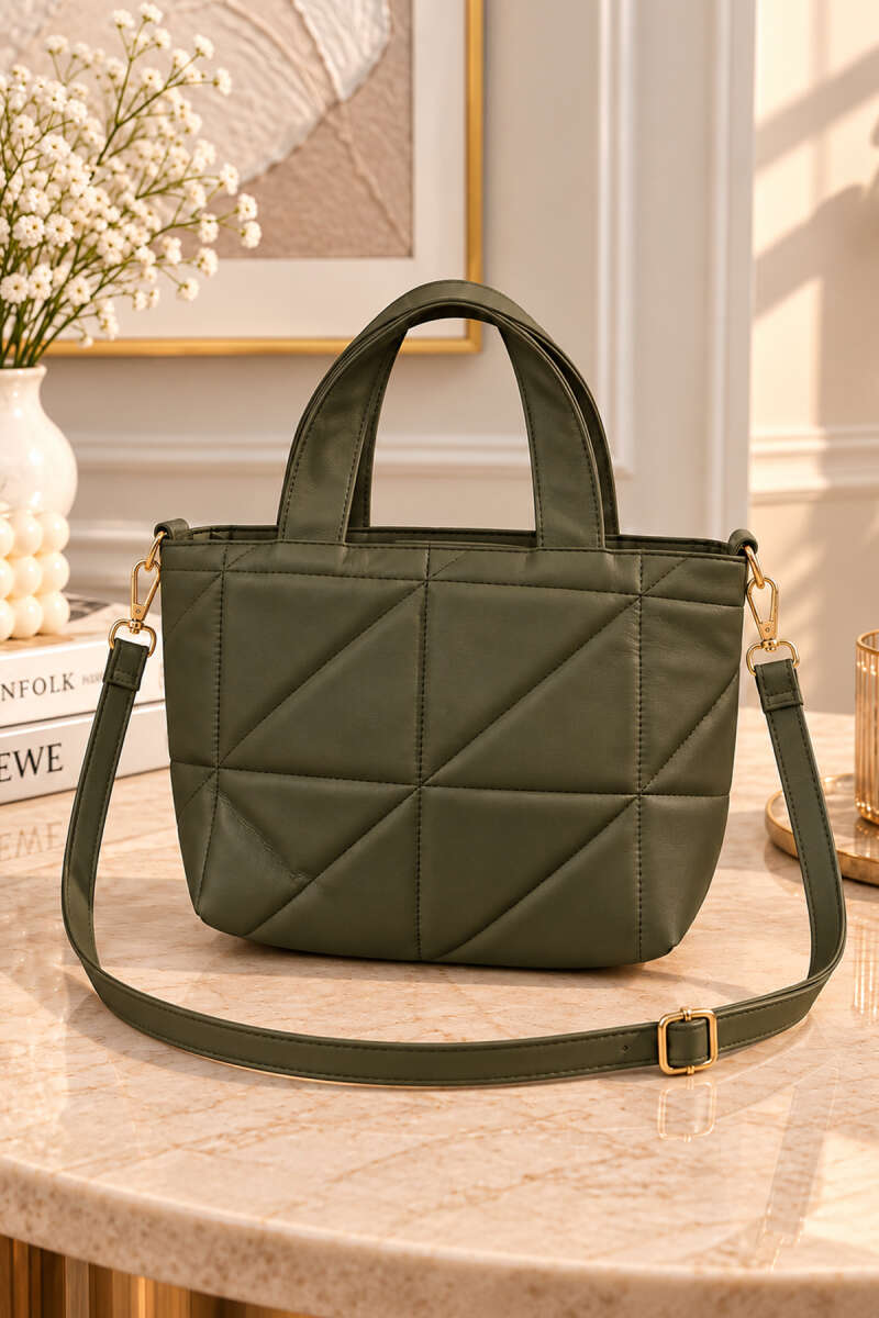 Quilted Shoulder-Strap Bag - Khaki
