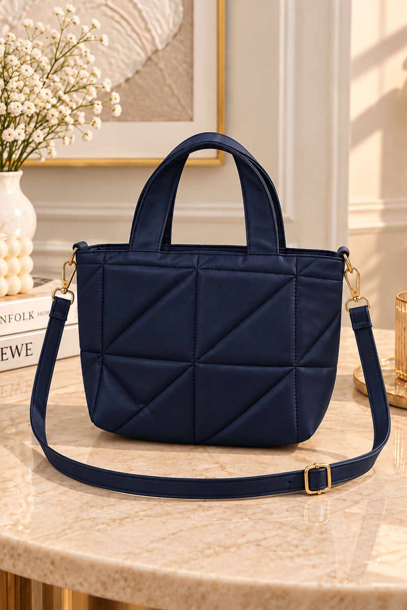 Quilted Shoulder-Strap Bag - Navy