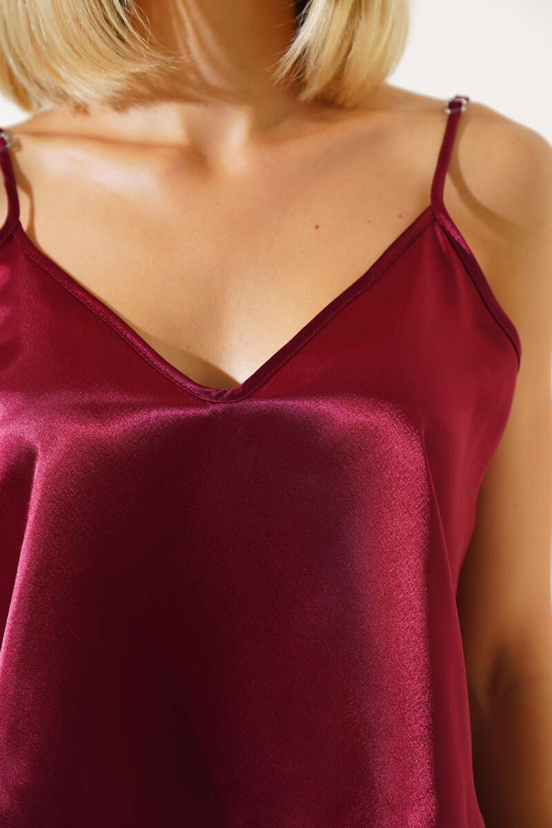 Strappy Satin Pyjama Set - Burgundy